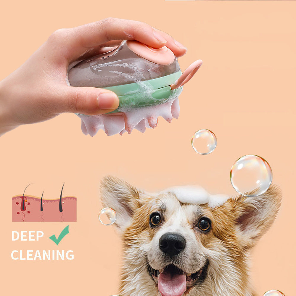 Fantastic New 2 In 1 Pet Bathing Soap Dispensing Grooming Brush